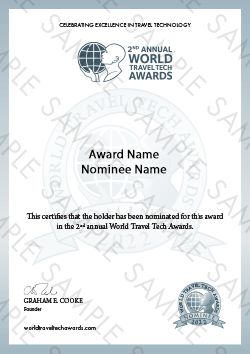 World Travel Tech Awards certificate sample