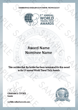 World Travel Tech Awards certificate sample