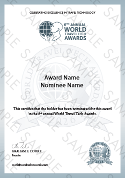 World Travel Tech Awards certificate sample