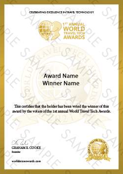 World Travel Tech Awards winner certificate sample