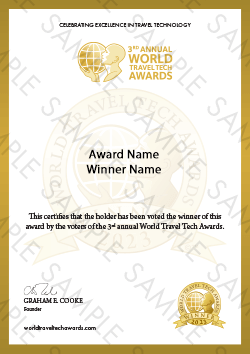 World Travel Tech Awards winner certificate sample